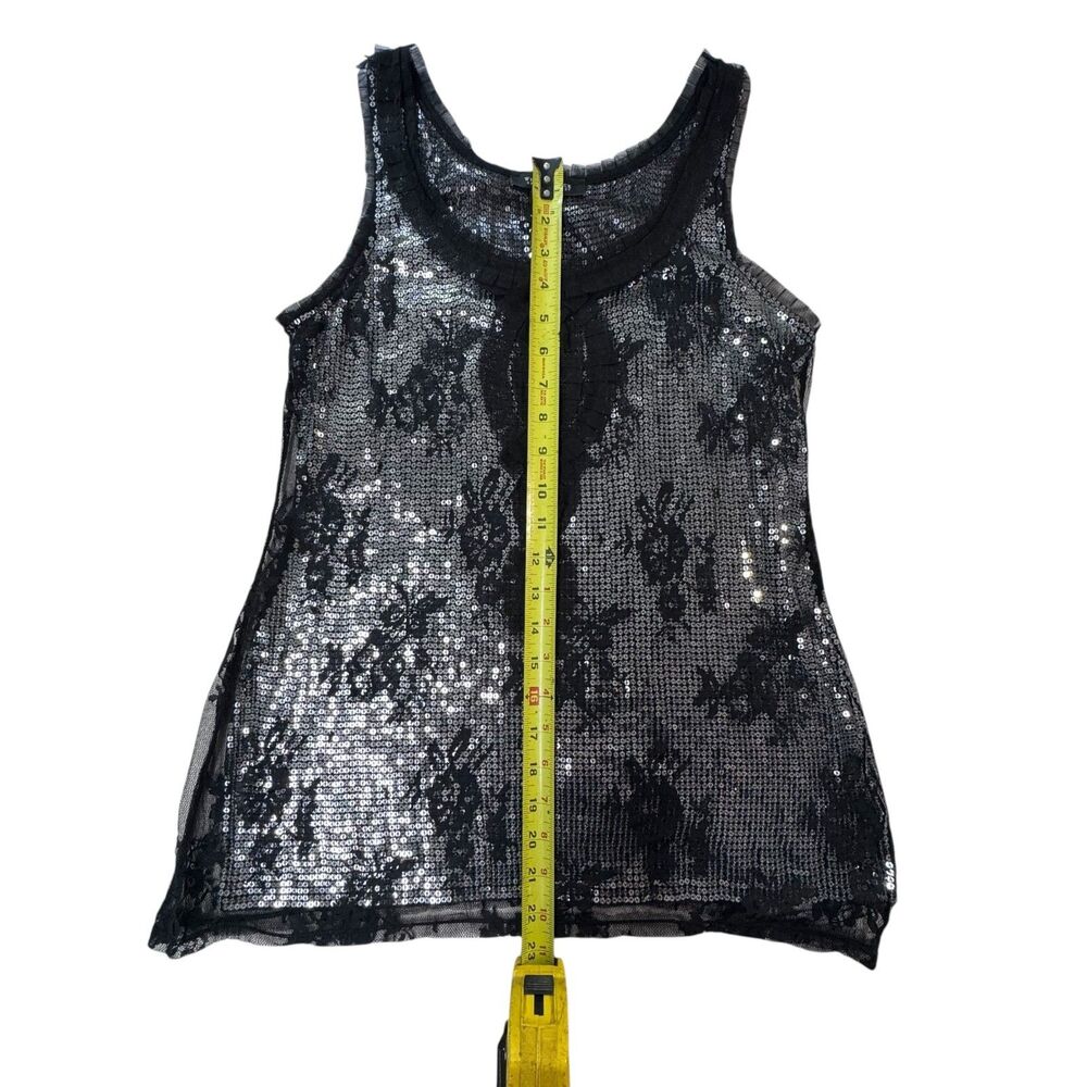 White House Black Market Womens M Black Beaded Sequin Tank Top Dressy - Picture 3 of 11